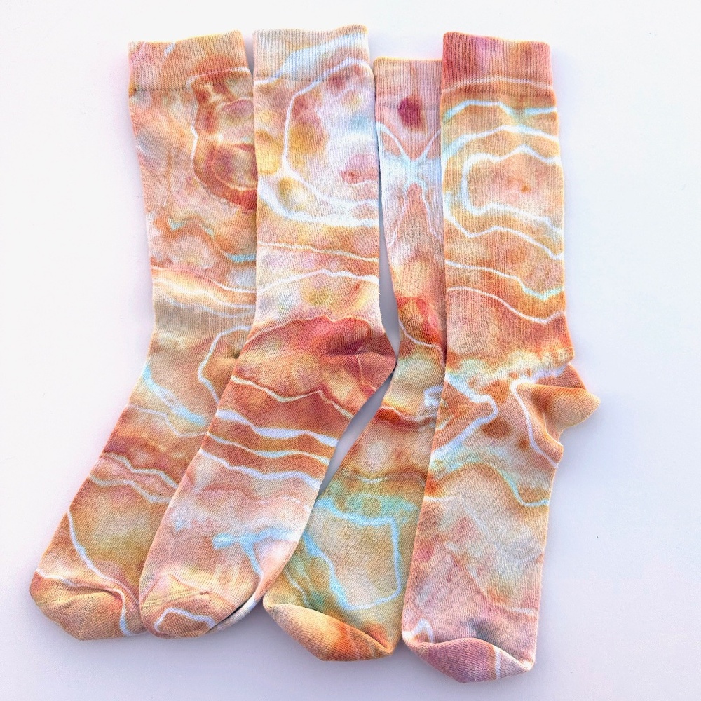 Canyon Yellow Gold Agate Geode Ice Dye Crew Socks Bamboo Tie Dye Hand Dyed Socks